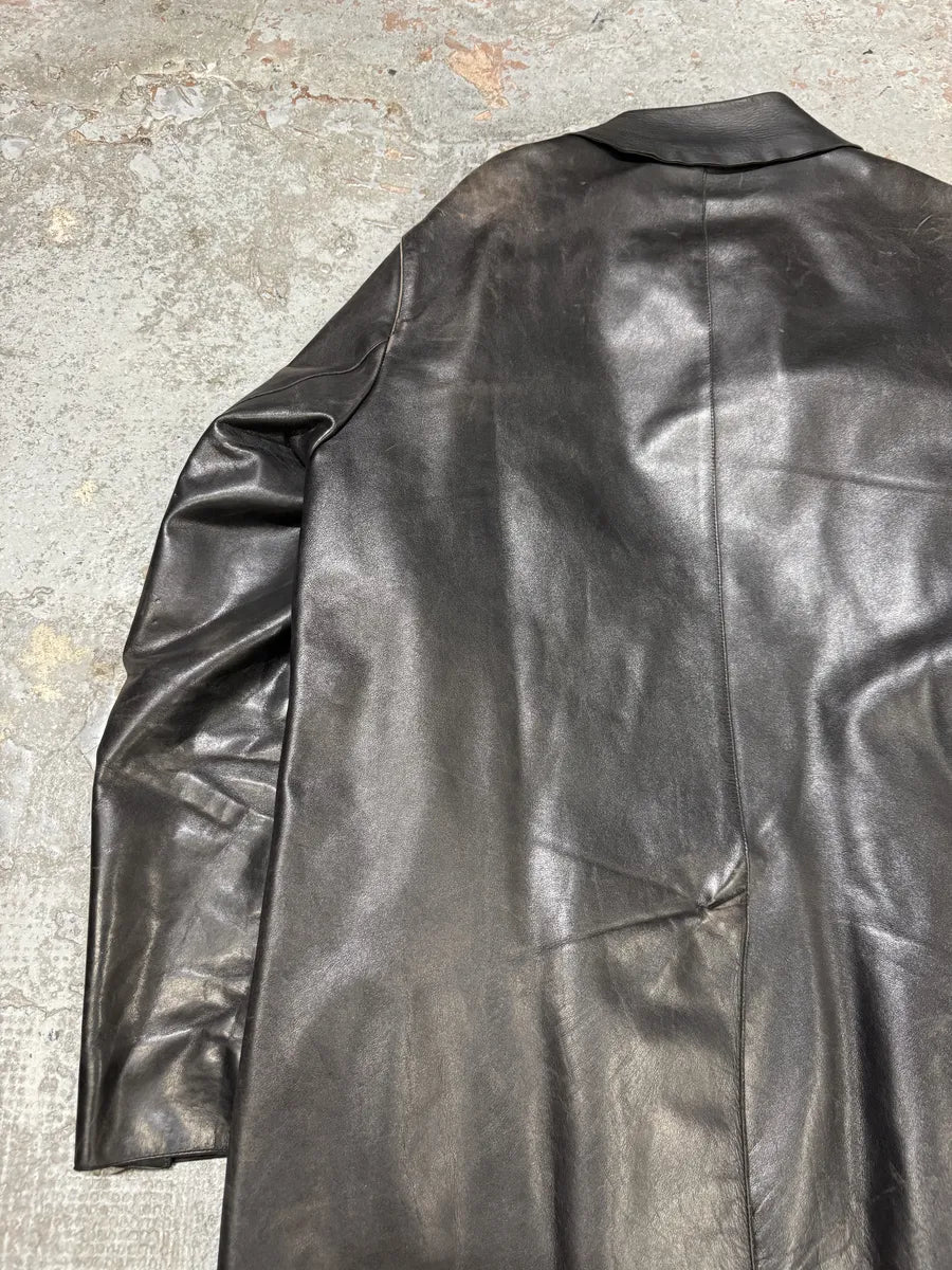FW1996 Prada Long Black Eroded Leather Jacket RKFEKPQ 4