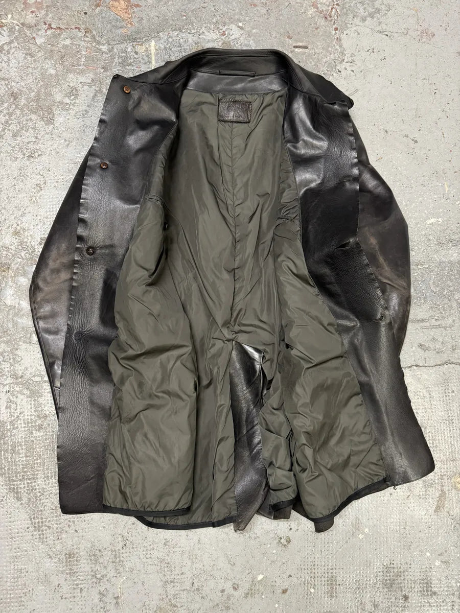 FW1996 Prada Long Black Eroded Leather Jacket RKFEKPQ 6