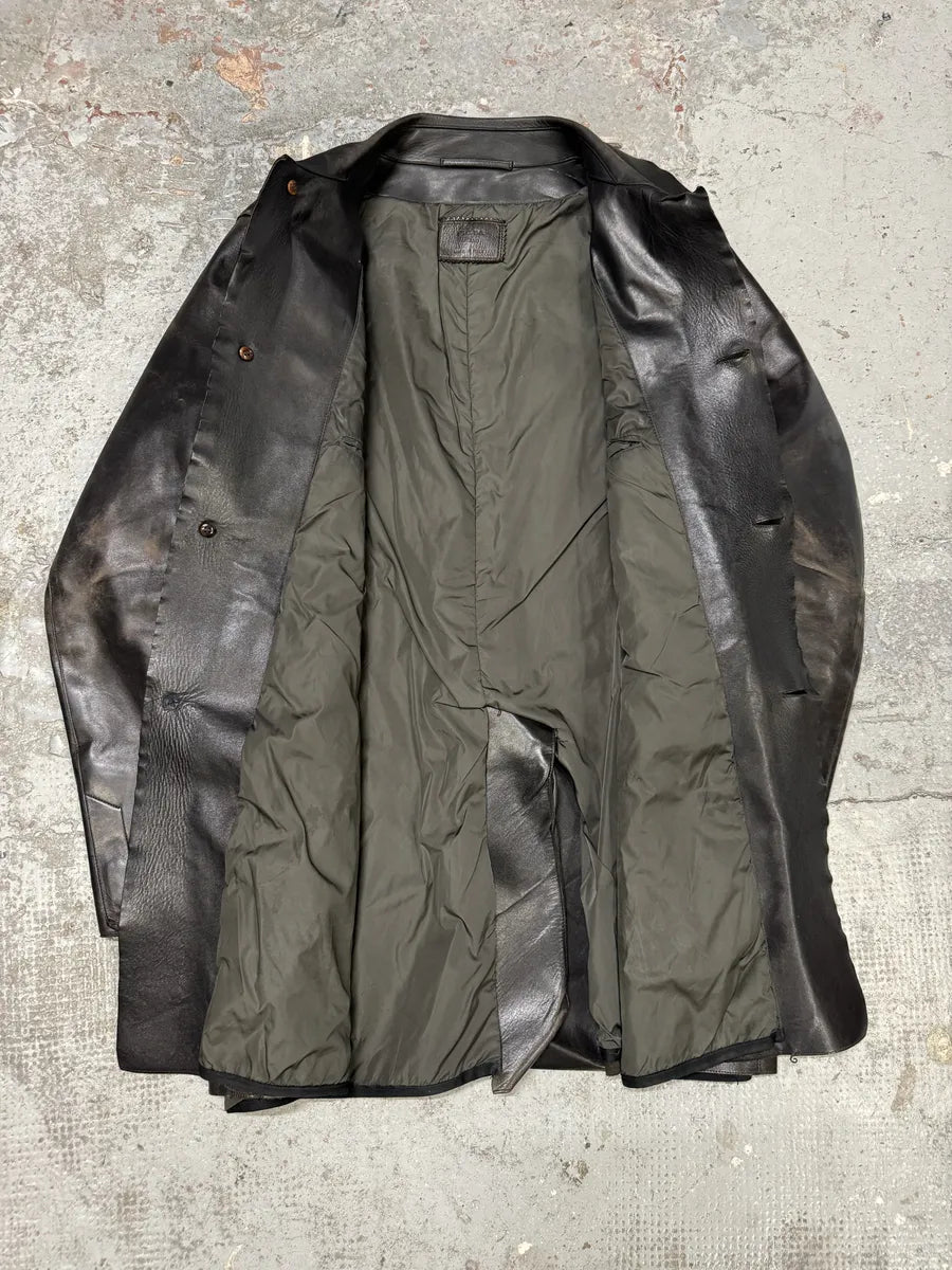 FW1996 Prada Long Black Eroded Leather Jacket RKFEKPQ 8