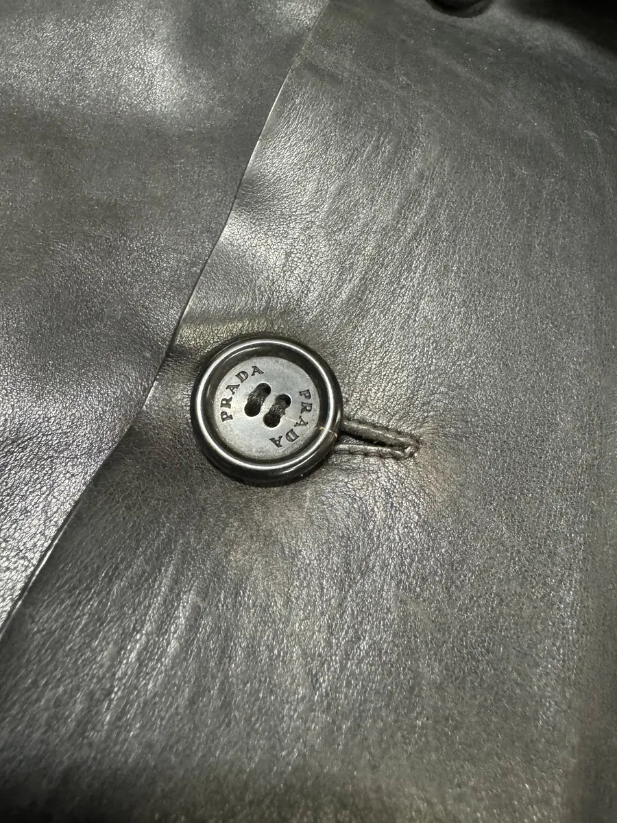 FW1996 Prada Long Black Eroded Leather Jacket RKFEKPQ 9