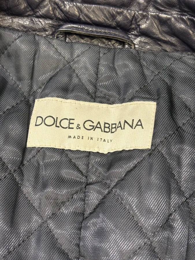 FW1997 Dolce & Gabbana Navy Pure Leather Suit Long Jacket xJWCJrr 8