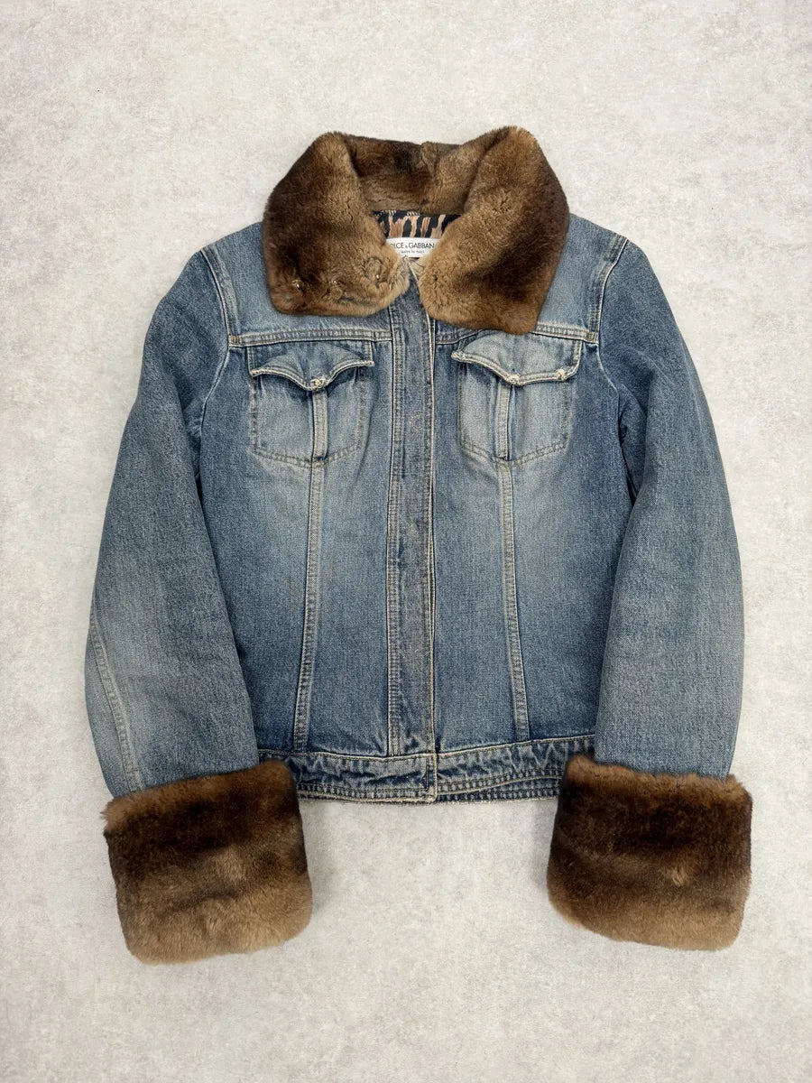 FW1998 Dolce & Gabbana Blue Denim & Fur Jacket ExuvSiC 0