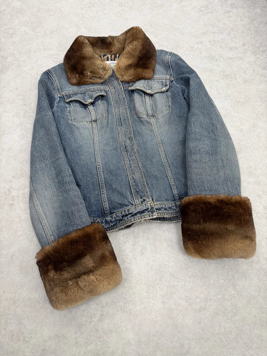 FW1998 Dolce & Gabbana Blue Denim & Fur Jacket ExuvSiC 3