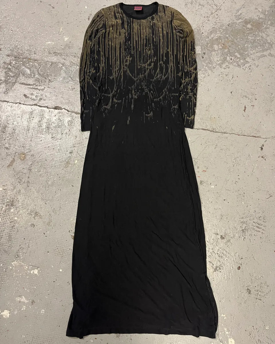 FW1998 Jean Paul Gaultier Olive Blood Drip Velvet Long Dress bLuKSSb 0