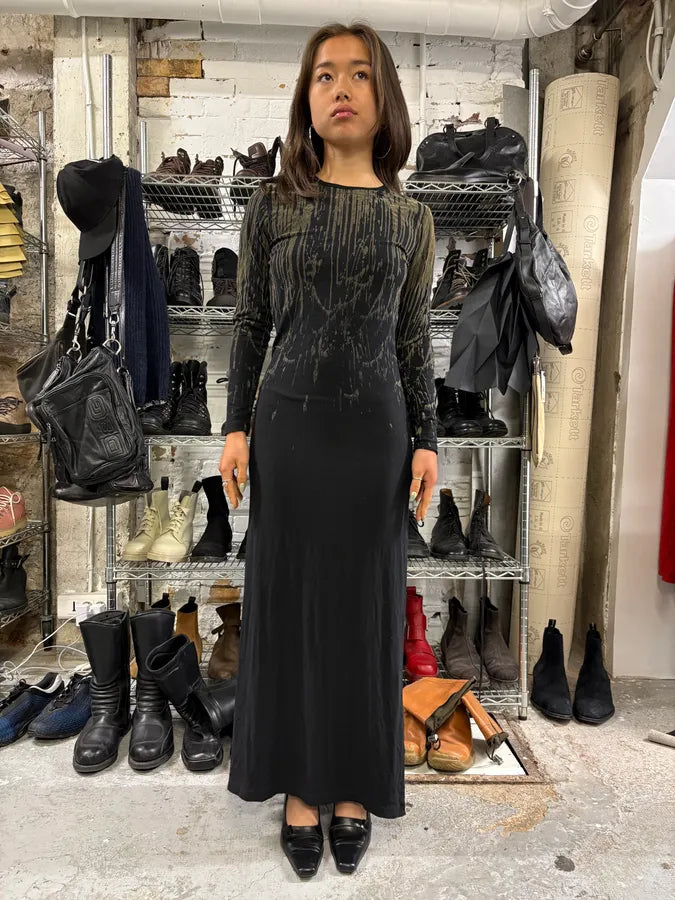 FW1998 Jean Paul Gaultier Olive Blood Drip Velvet Long Dress bLuKSSb 1