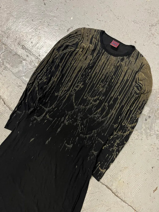 FW1998 Jean Paul Gaultier Olive Blood Drip Velvet Long Dress bLuKSSb 3