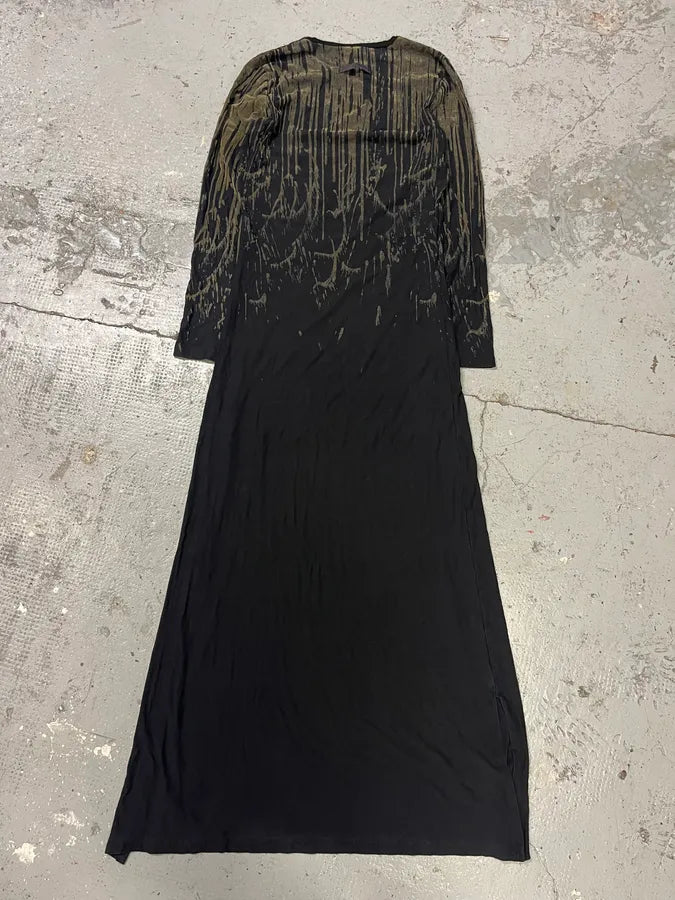 FW1998 Jean Paul Gaultier Olive Blood Drip Velvet Long Dress bLuKSSb 4