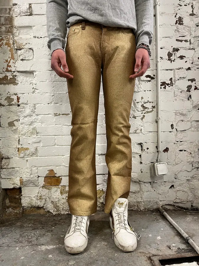 FW1998 Roberto Cavalli Python Effect Gold Glitter Pants SxrfnWM 1