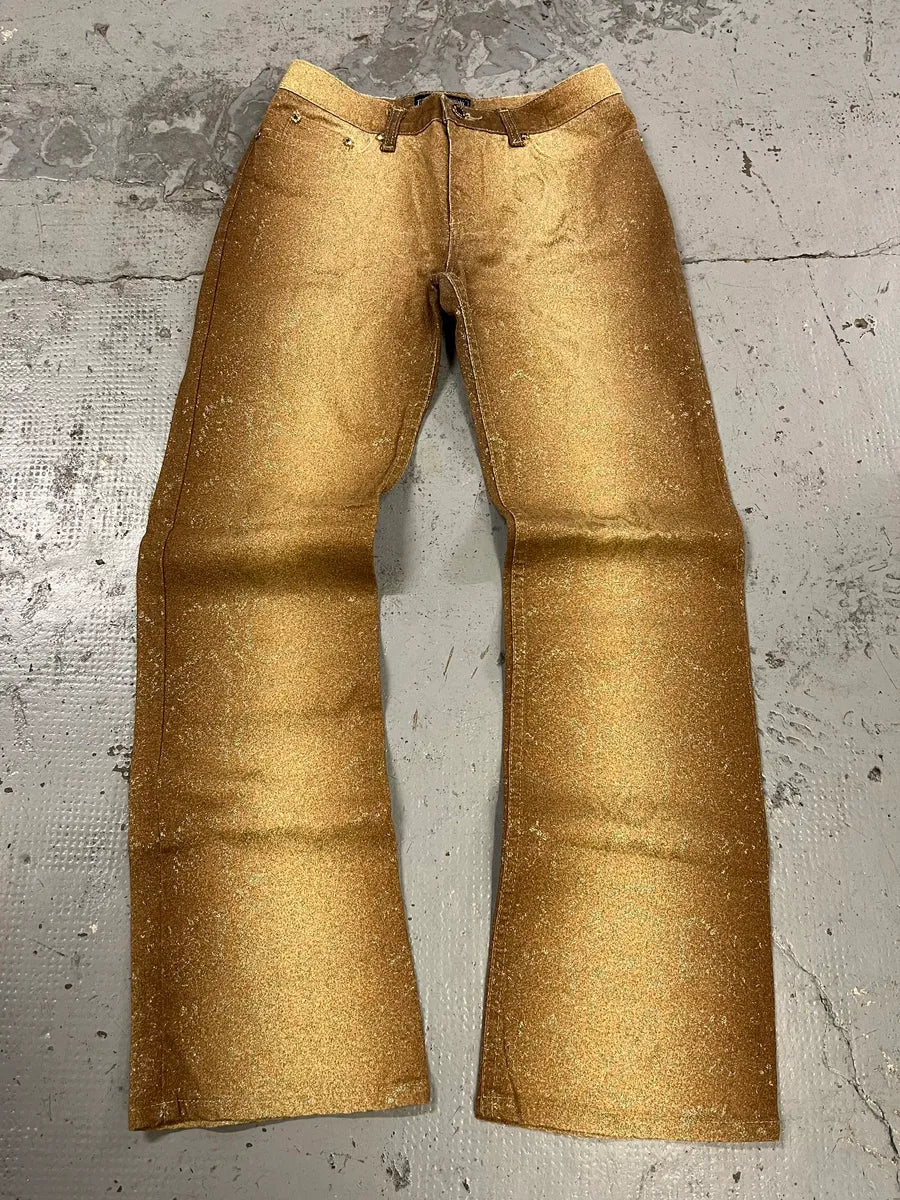 FW1998 Roberto Cavalli Python Effect Gold Glitter Pants SxrfnWM 0