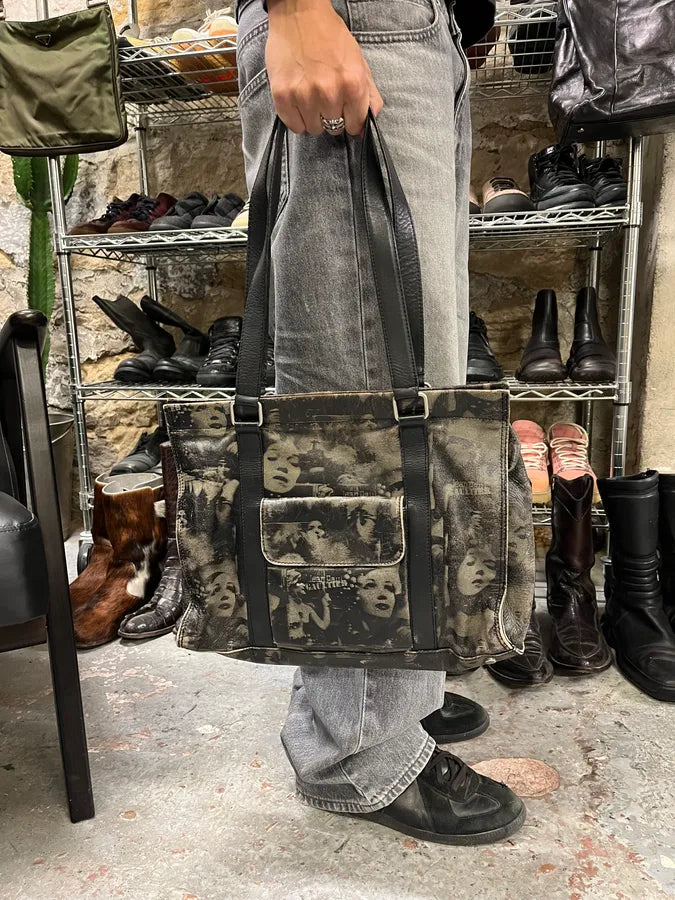 FW1999 Jean Paul Gaultier Marlene Dietrich Grey Leather Bag (OS) AdnhSWT 1