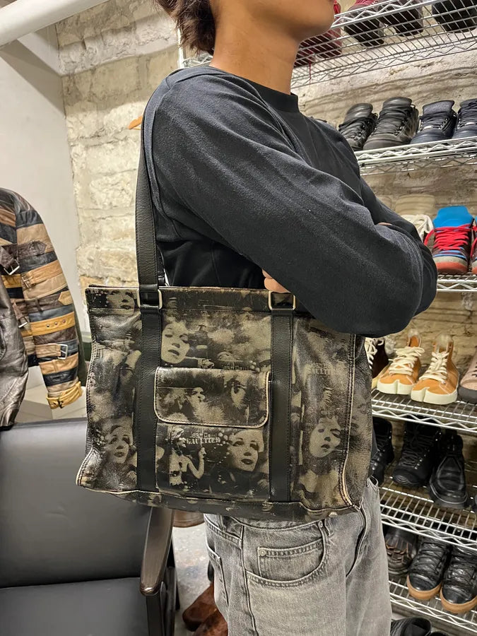 FW1999 Jean Paul Gaultier Marlene Dietrich Grey Leather Bag (OS) AdnhSWT 2