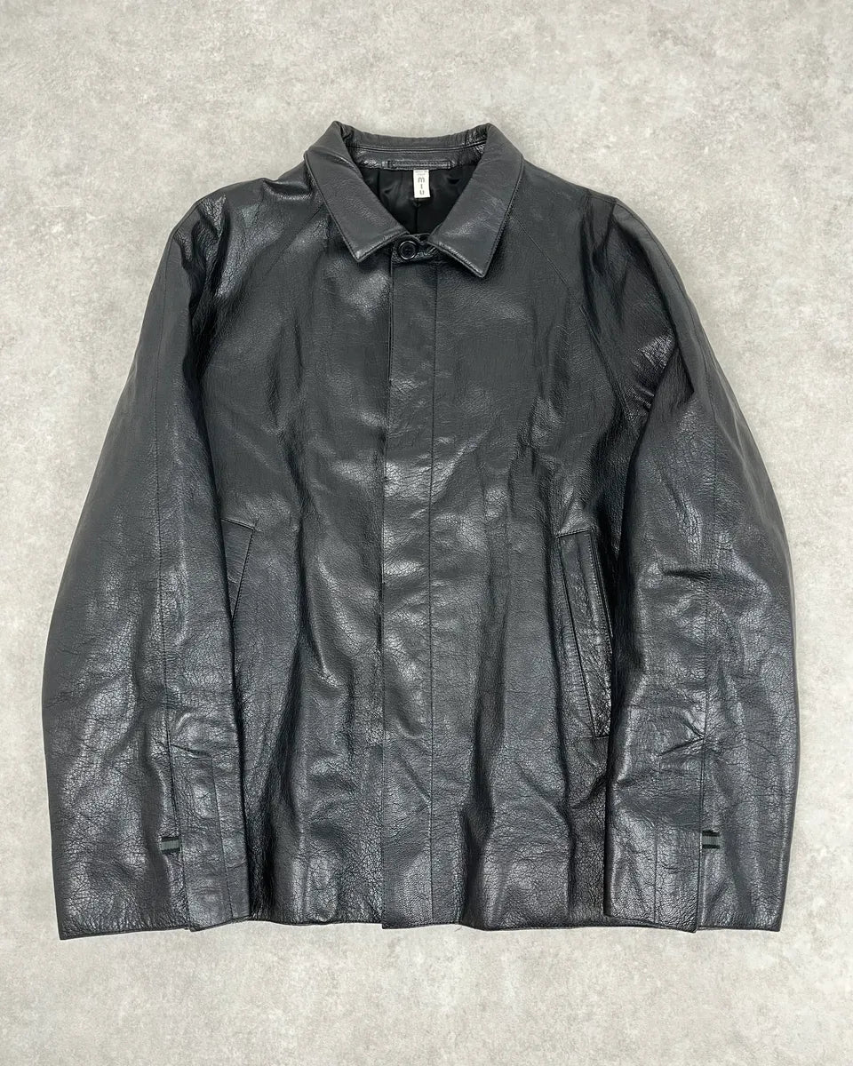 FW1999 Miu Miu Black Premium Leather Buttoned Jacket ycdwbSA 0