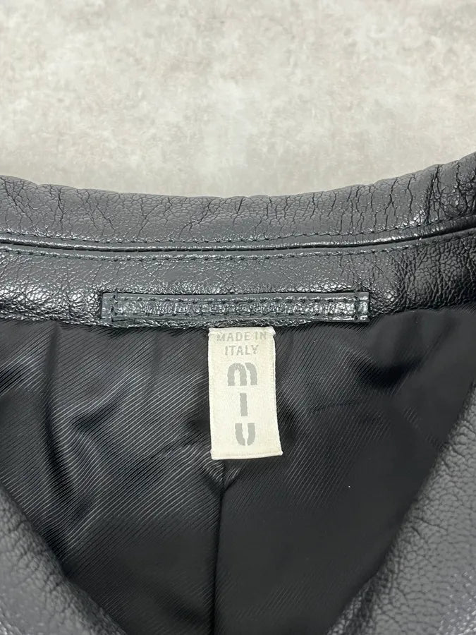 FW1999 Miu Miu Black Premium Leather Buttoned Jacket ycdwbSA 10