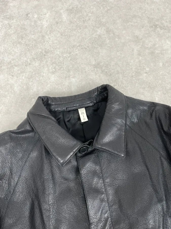 FW1999 Miu Miu Black Premium Leather Buttoned Jacket ycdwbSA 4
