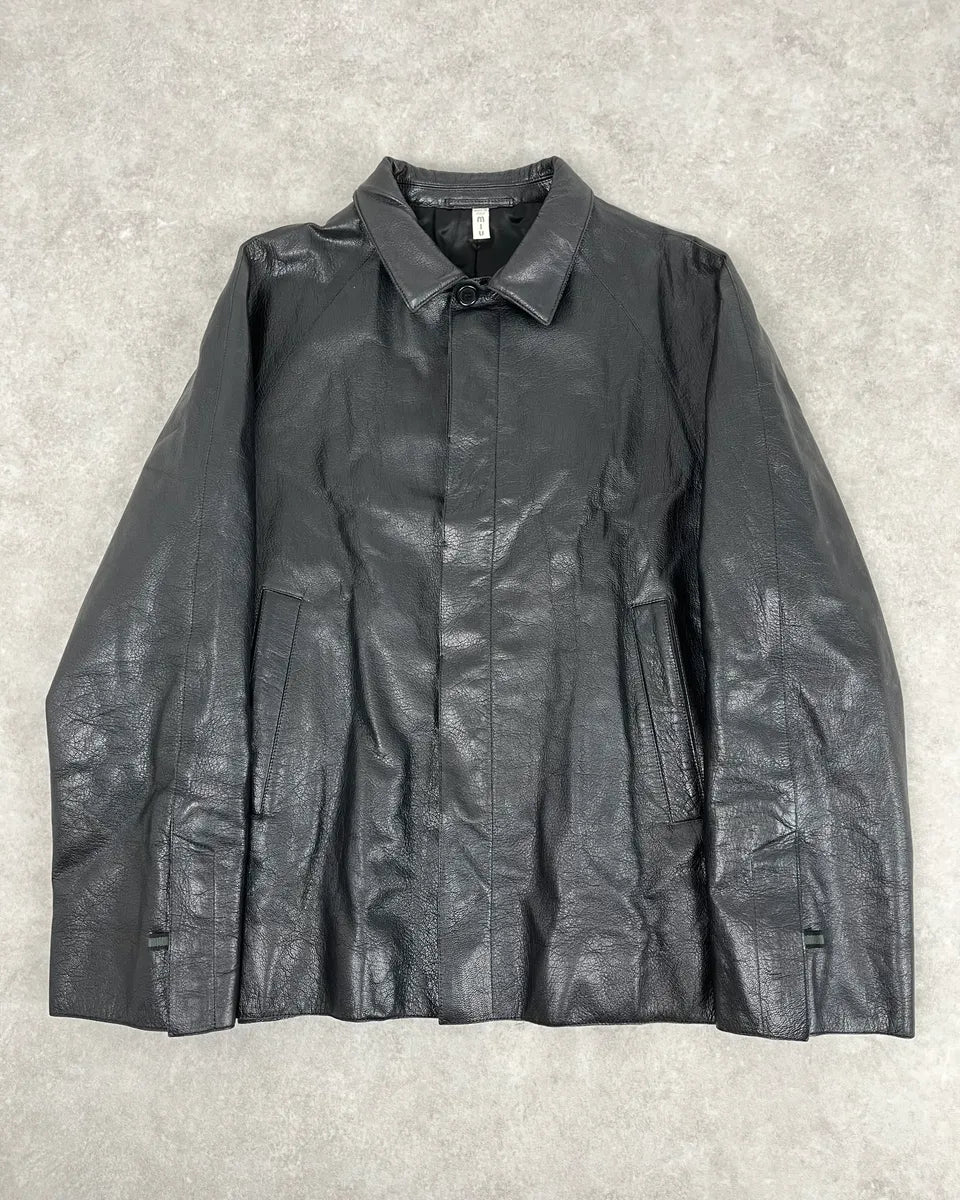 FW1999 Miu Miu Black Premium Leather Buttoned Jacket ycdwbSA 3