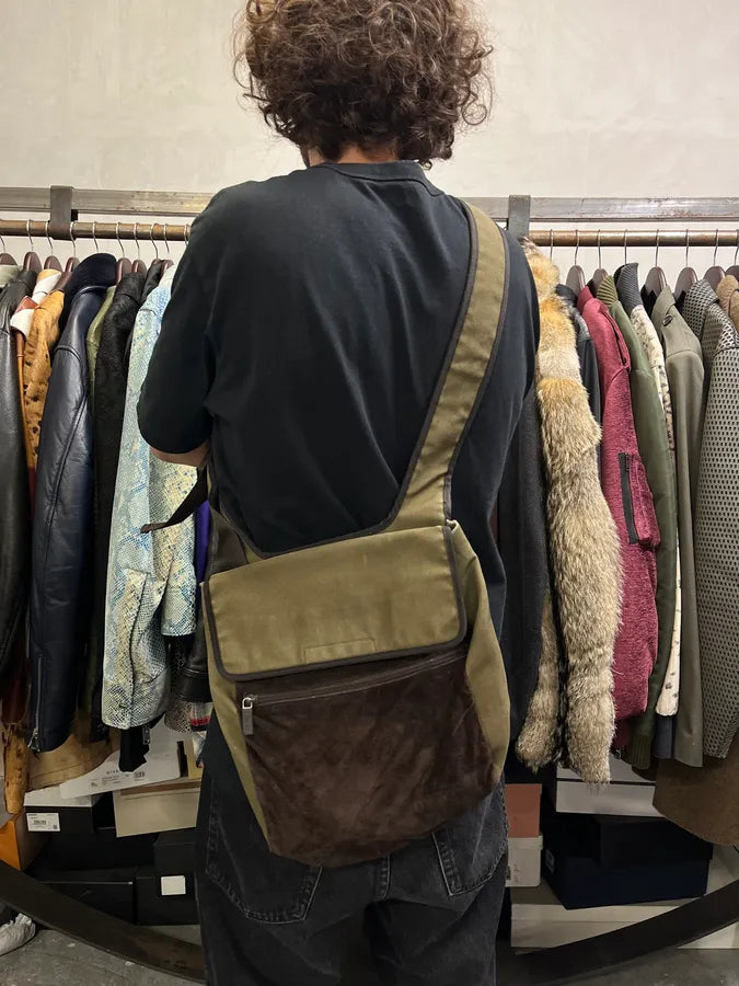 FW1999 Miu Miu Canvas & Suede Brown Leather Shoulder Bag GMbMdPn 1