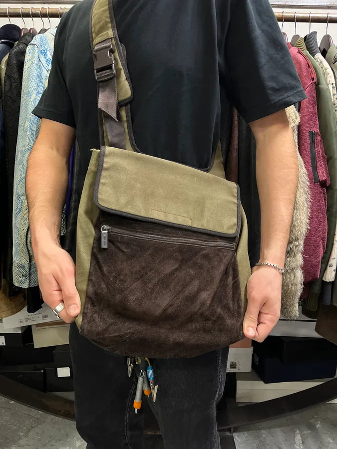 FW1999 Miu Miu Canvas & Suede Brown Leather Shoulder Bag GMbMdPn 2