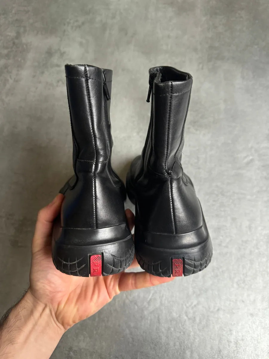 FW1999 Prada Ankle Vibram Black Leather Boots PJbujqT 3