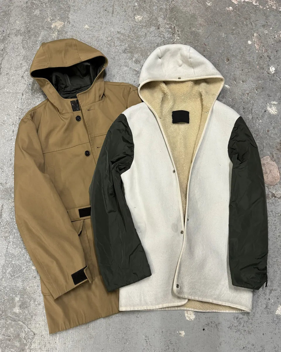 FW1999 Prada Beige Buttoned Hooded 2 in 1 Coat jwxBzzL 3