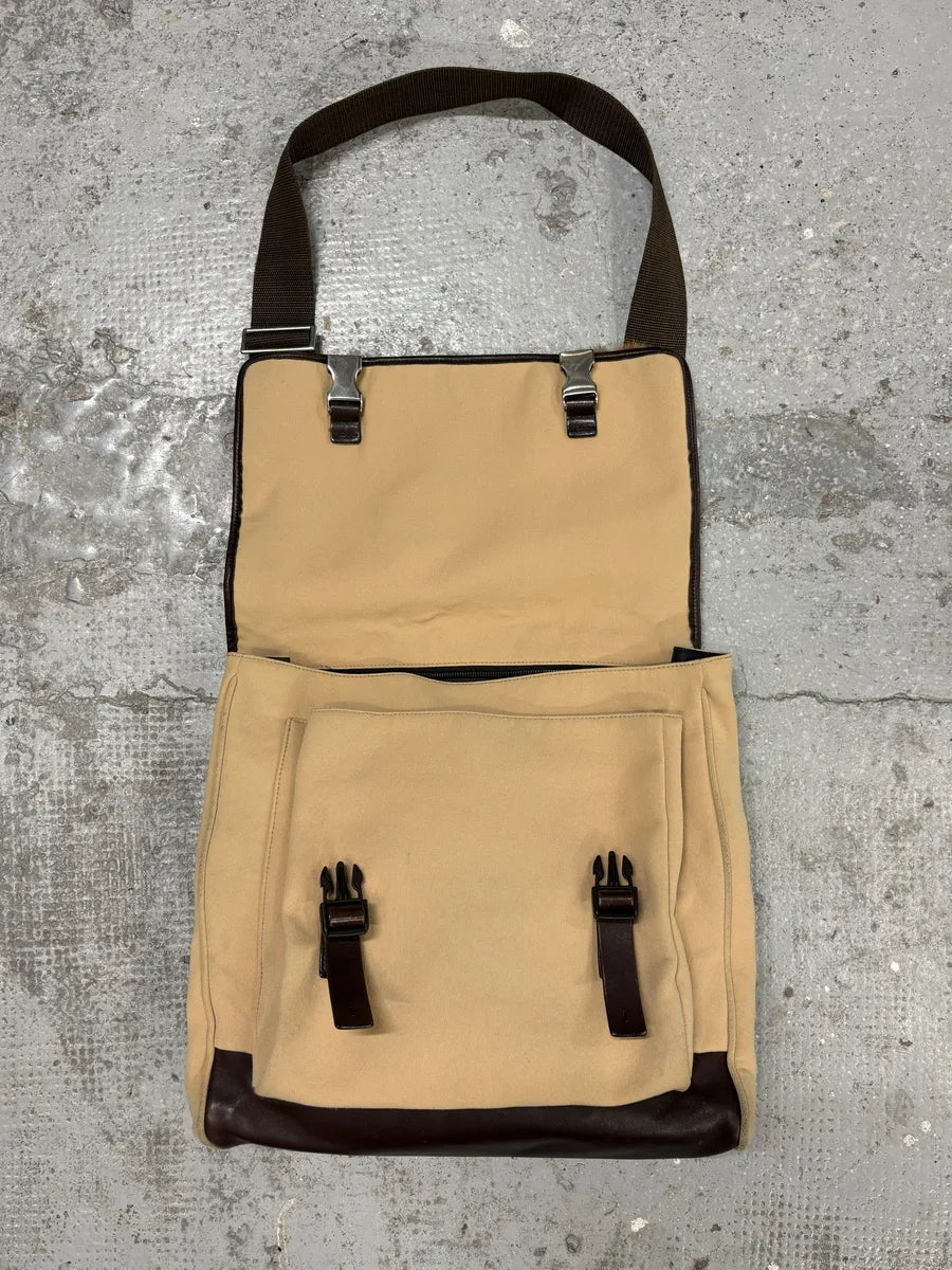 FW1999 Prada Beige Canvas & Brown Leather Fur Shoulder Bag pVHVLgj 11
