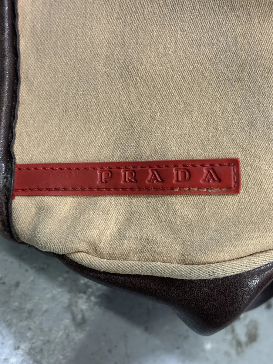 FW1999 Prada Beige Canvas & Brown Leather Fur Shoulder Bag pVHVLgj 8