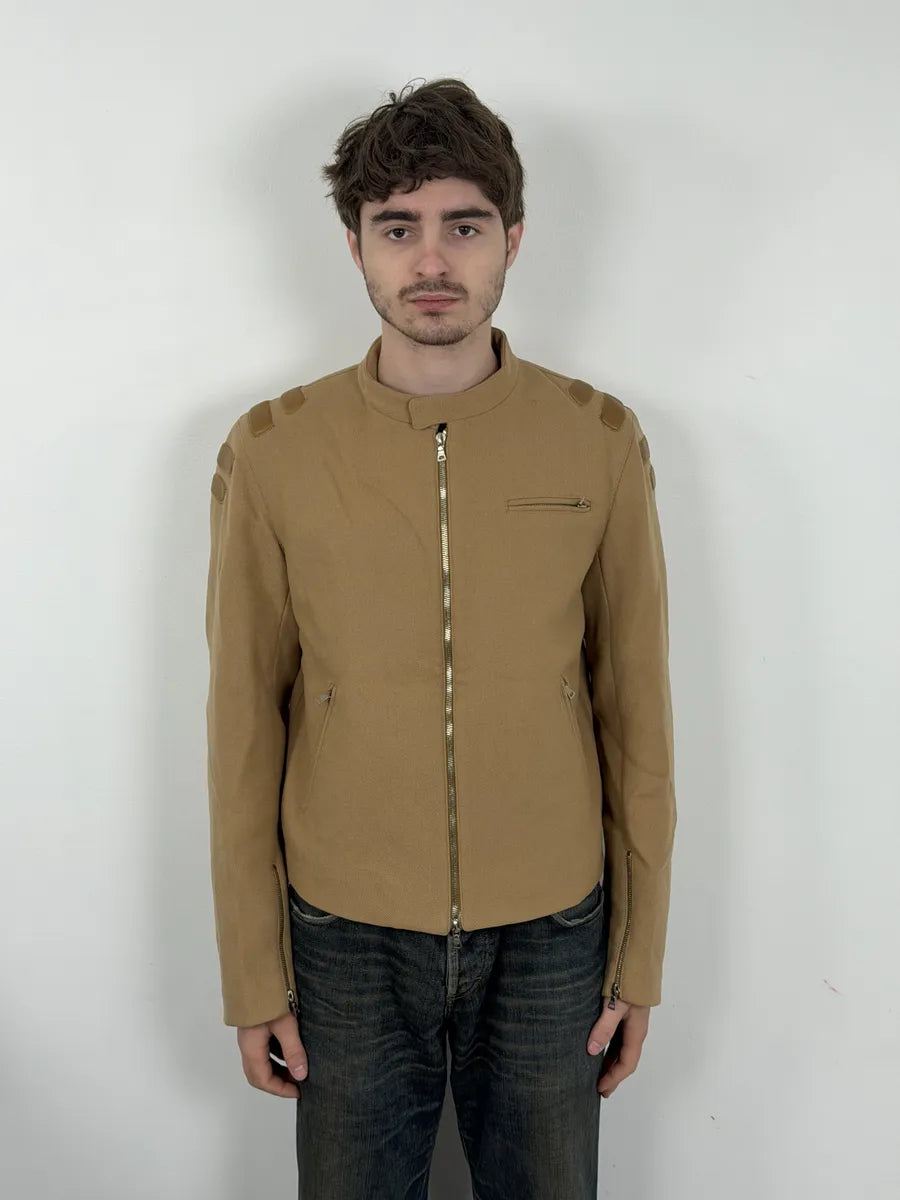 FW1999 Prada Beige Wool Padded Biker Jacket UBwzmDM 1