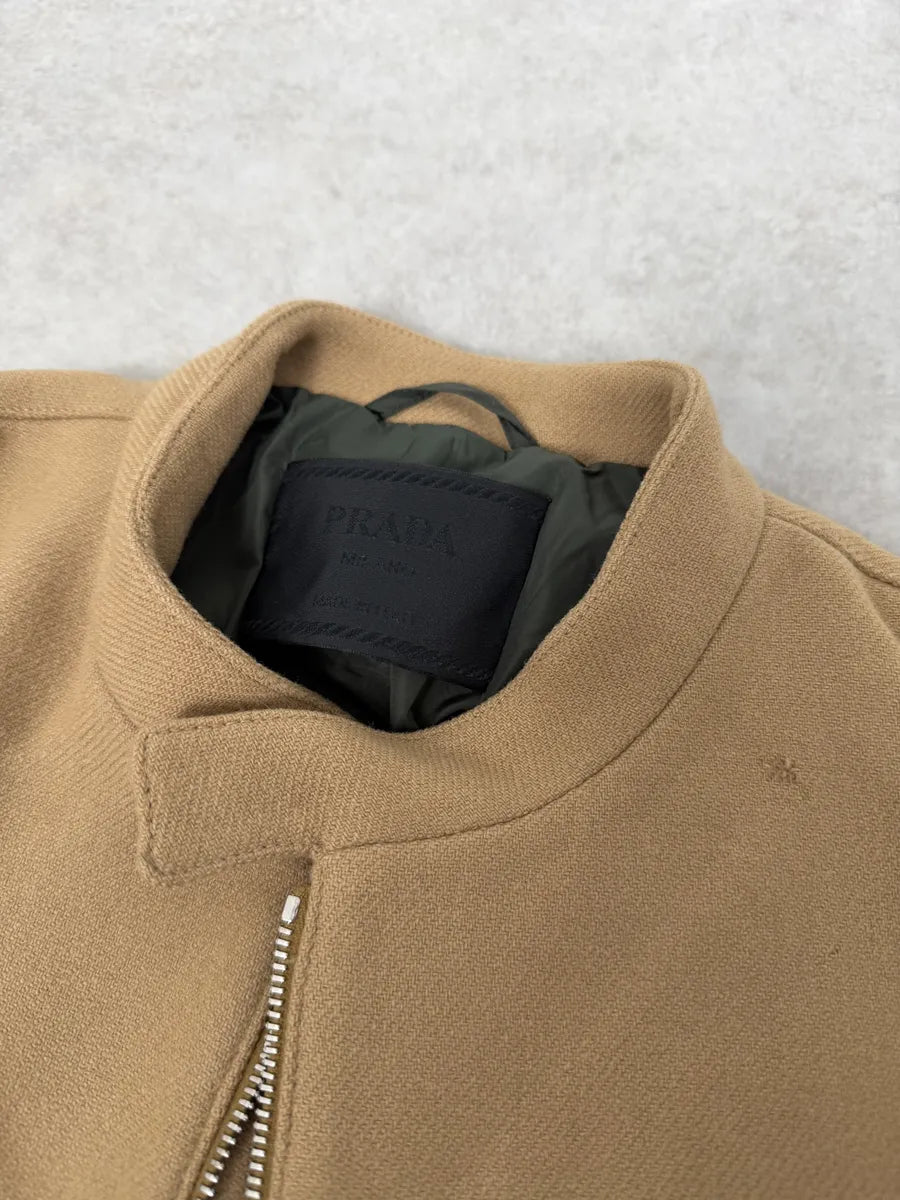 FW1999 Prada Beige Wool Padded Biker Jacket UBwzmDM 11