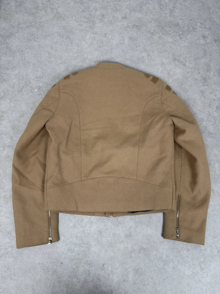 FW1999 Prada Beige Wool Padded Biker Jacket UBwzmDM 3
