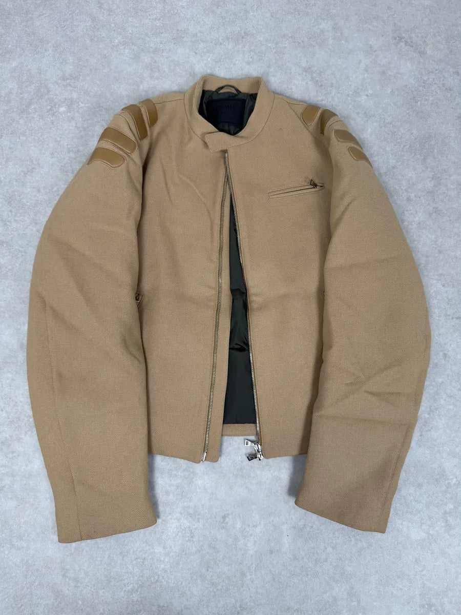 FW1999 Prada Beige Wool Padded Biker Jacket UBwzmDM 4