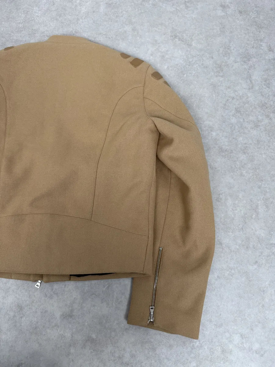 FW1999 Prada Beige Wool Padded Biker Jacket UBwzmDM 5