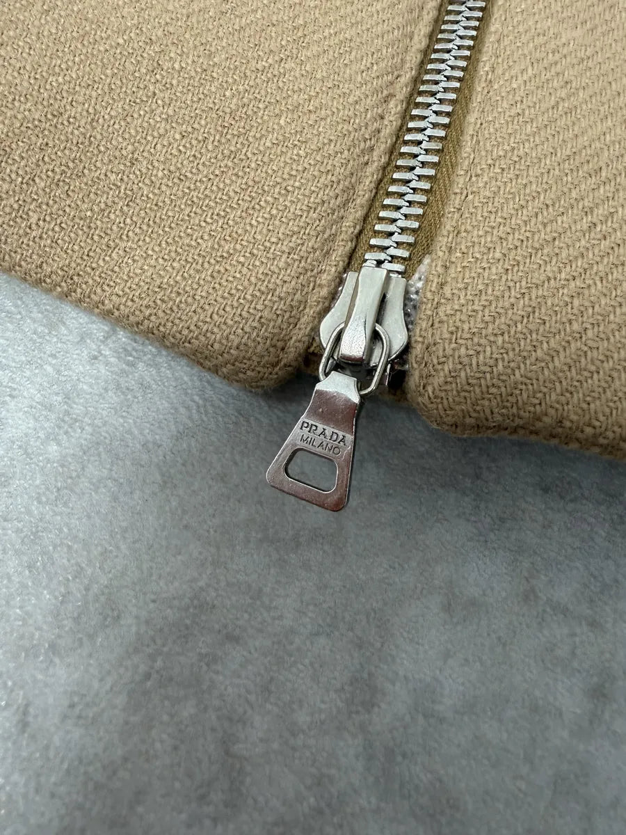 FW1999 Prada Beige Wool Padded Biker Jacket UBwzmDM 7