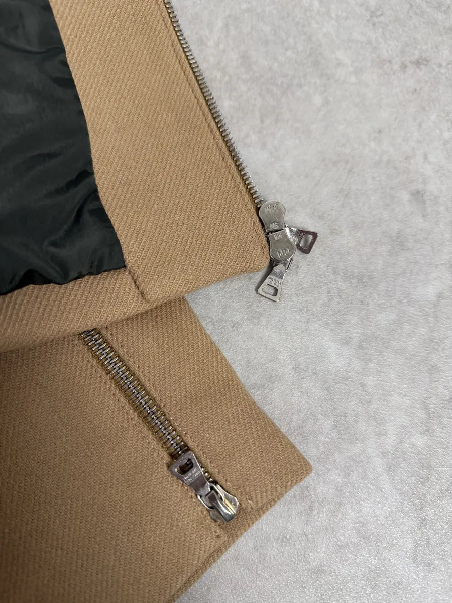 FW1999 Prada Beige Wool Padded Biker Jacket UBwzmDM 9