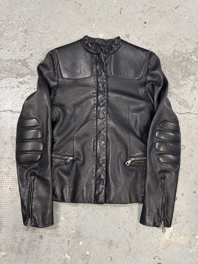 FW1999 Prada Biker Padded Black Leather Jacket MKBOfGj 0