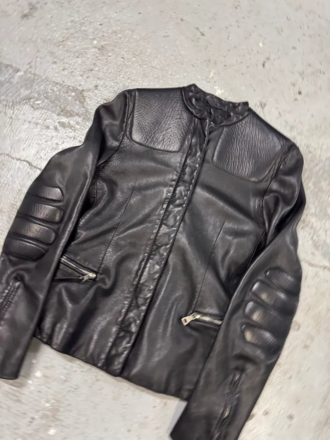 FW1999 Prada Biker Padded Black Leather Jacket MKBOfGj 1