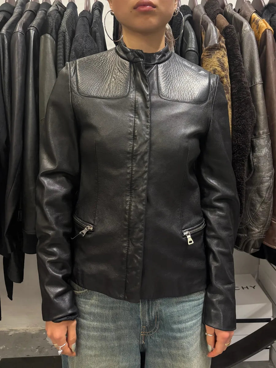 FW1999 Prada Biker Padded Black Leather Jacket (S/M) MKBOfGj 10