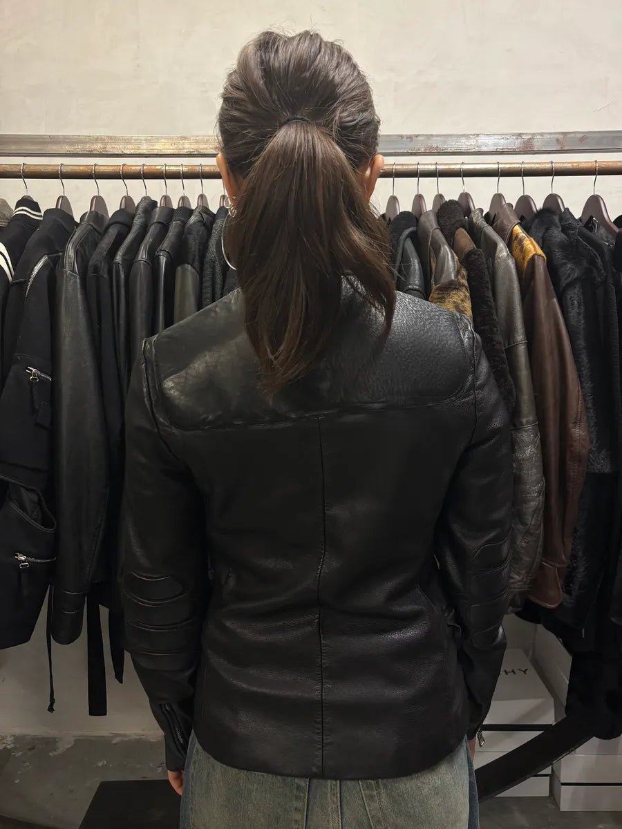 FW1999 Prada Biker Padded Black Leather Jacket (S/M) MKBOfGj 11