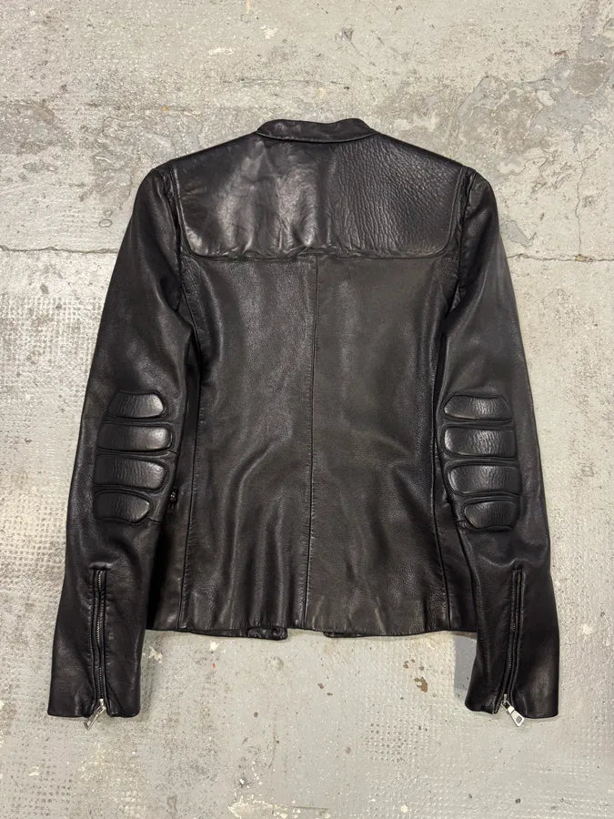 FW1999 Prada Biker Padded Black Leather Jacket (S/M) MKBOfGj 3