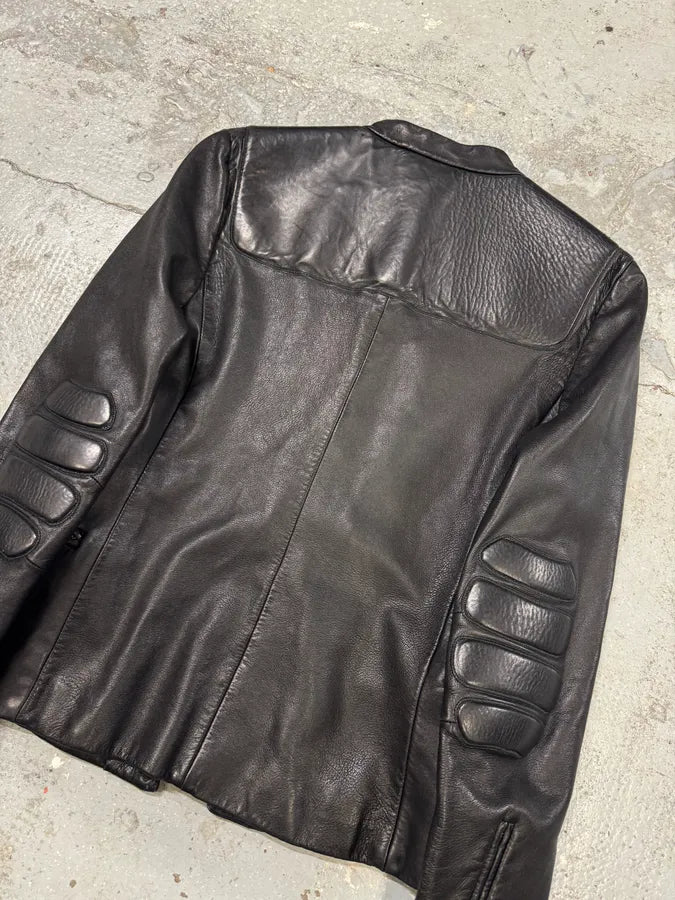 FW1999 Prada Biker Padded Black Leather Jacket MKBOfGj 4