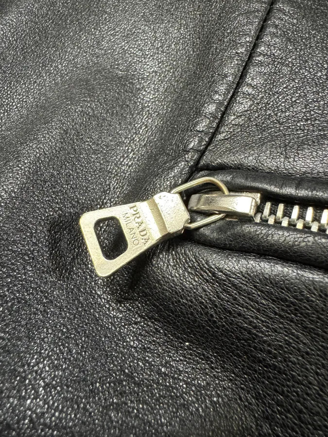 FW1999 Prada Biker Padded Black Leather Jacket MKBOfGj 5