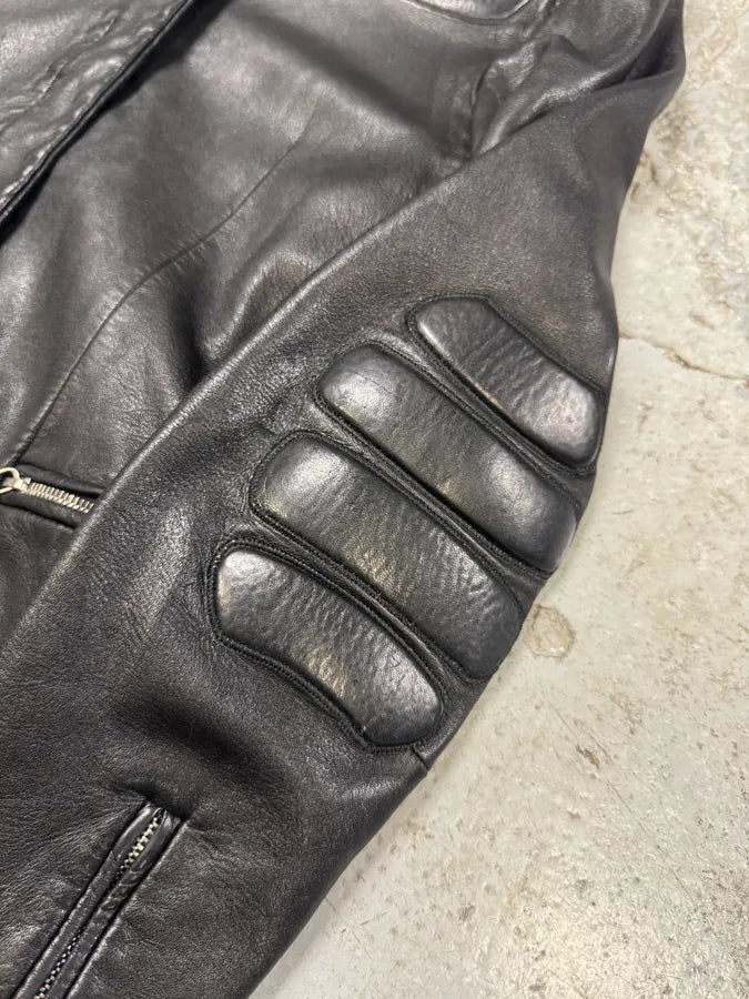 FW1999 Prada Biker Padded Black Leather Jacket (S/M) MKBOfGj 6