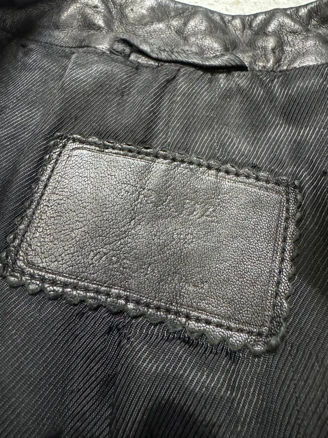 FW1999 Prada Biker Padded Black Leather Jacket MKBOfGj 8