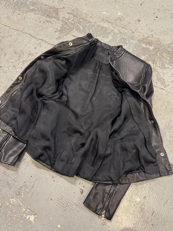 FW1999 Prada Biker Padded Black Leather Jacket MKBOfGj 9