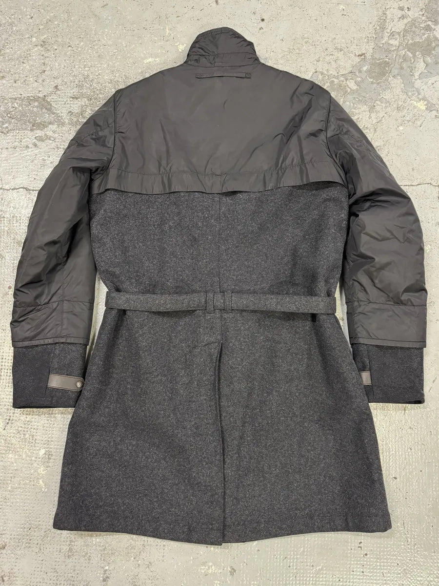 FW1999 Prada Black & Grey Hybrid Nylon-Wool Long Coat mXMHaDX 1