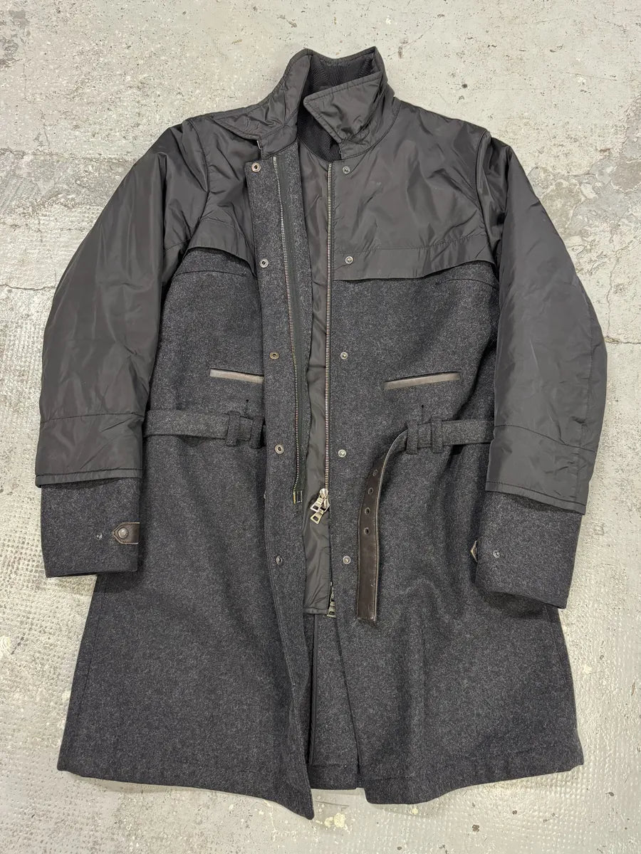 FW1999 Prada Black & Grey Hybrid Nylon-Wool Long Coat mXMHaDX 2