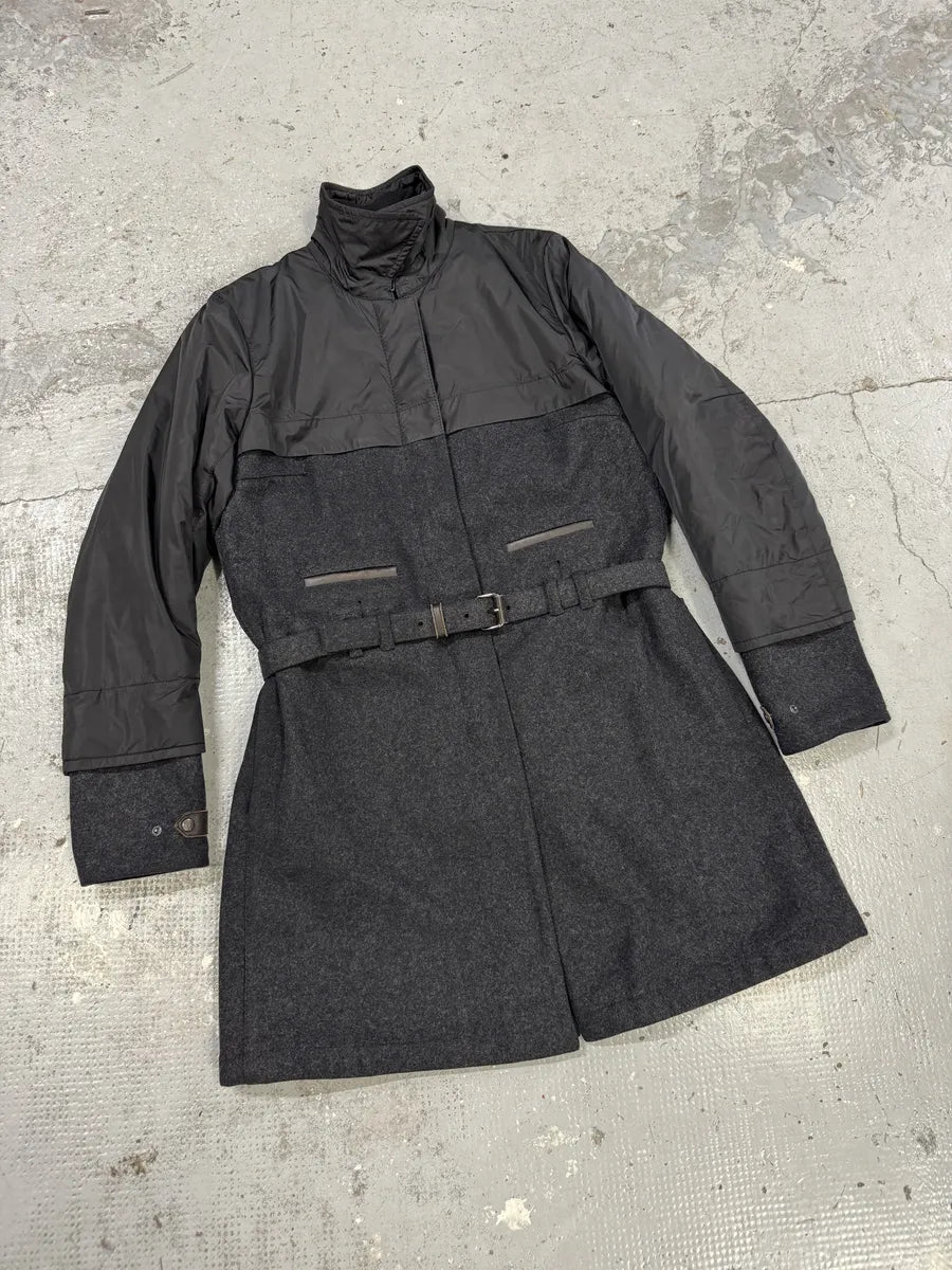 FW1999 Prada Black & Grey Hybrid Nylon-Wool Long Coat mXMHaDX 3