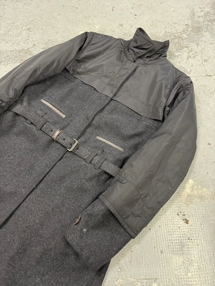 FW1999 Prada Black & Grey Hybrid Nylon-Wool Long Coat mXMHaDX 4
