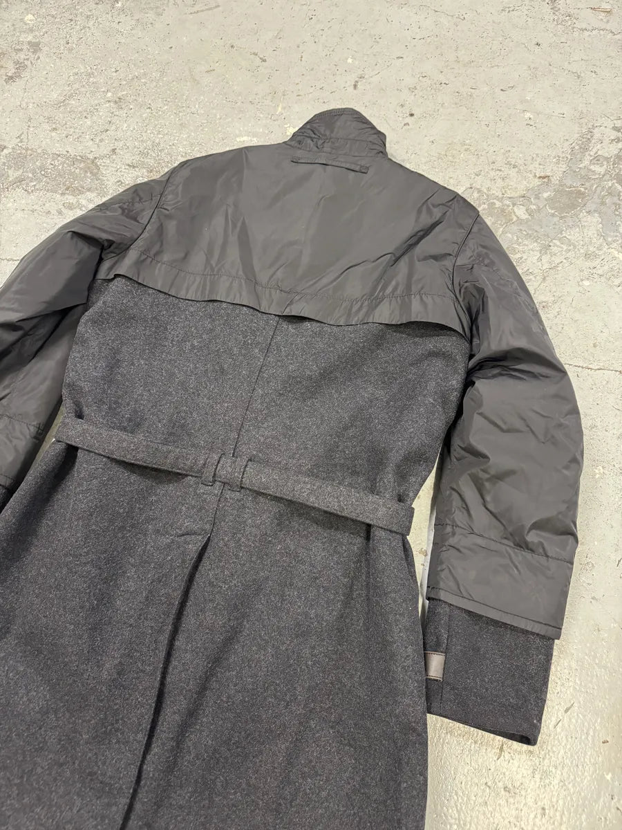 FW1999 Prada Black & Grey Hybrid Nylon-Wool Long Coat mXMHaDX 5