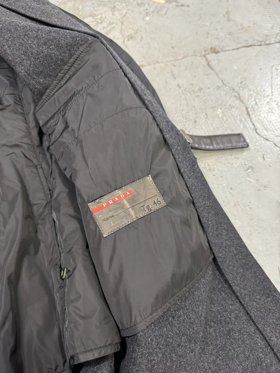 FW1999 Prada Black & Grey Hybrid Nylon-Wool Long Coat mXMHaDX 7