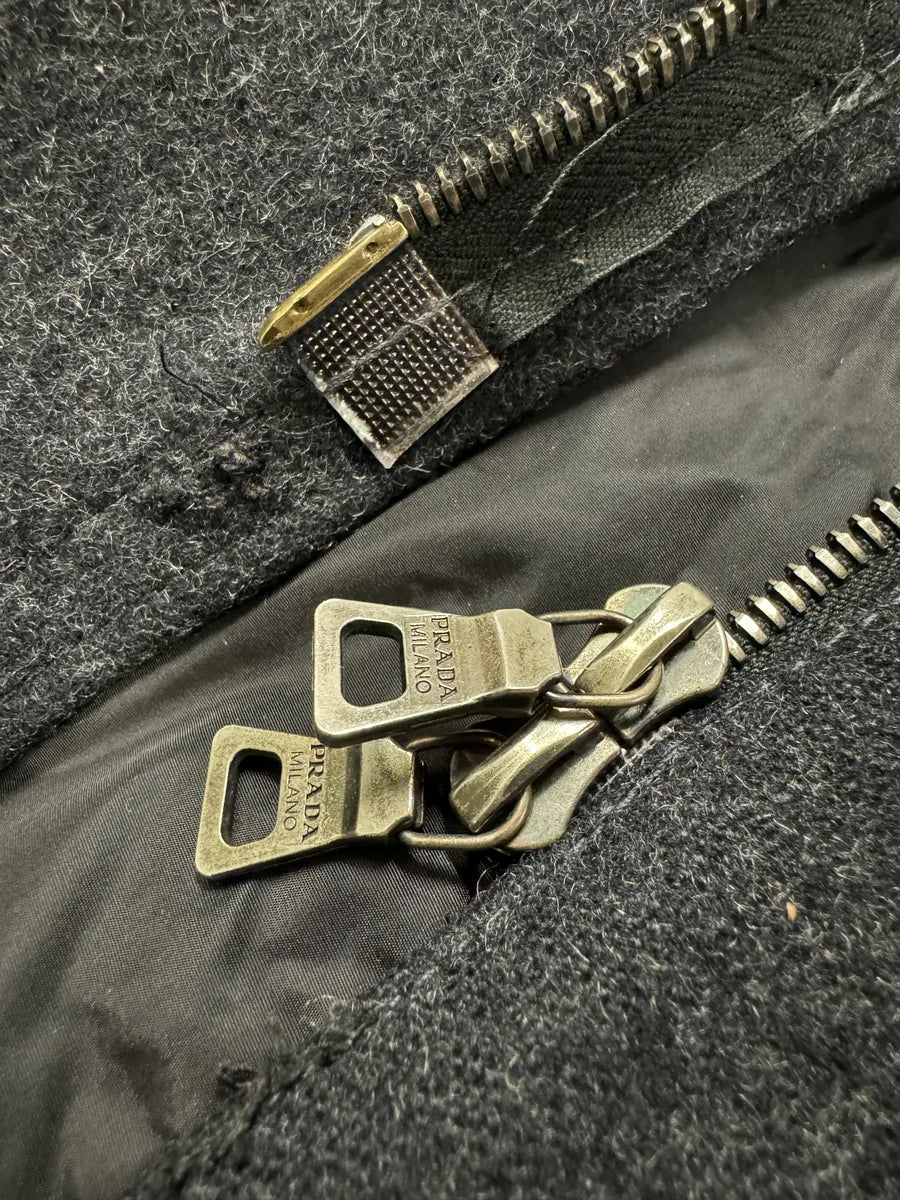 FW1999 Prada Black & Grey Hybrid Nylon-Wool Long Coat mXMHaDX 8