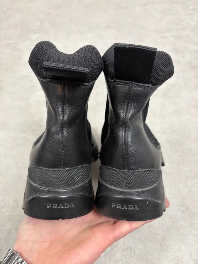 FW1999 Prada Black Chelsea Vibram Leather Boots BjCWlzn 6